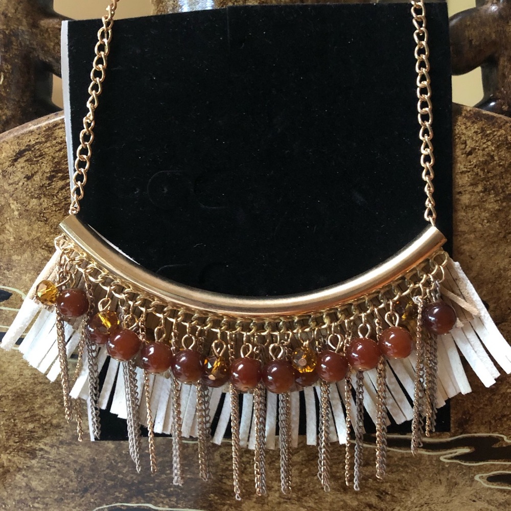 Unique necklace - leather and beads